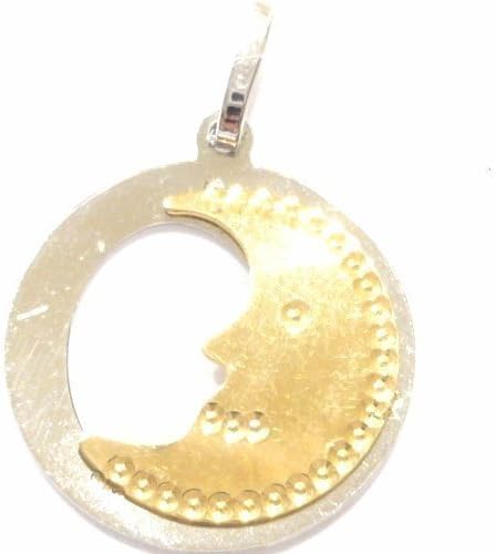 Yellow Gold Pendant White 18kt (750) Pendant Moonstone Bezel in The Circle Bicolor Woman Girl Child