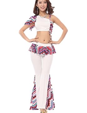 Danza del ventre Costume Set One Shoulder Tassel Top+Exotic Gonna Pantaloni white