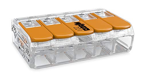 Wago collegamento morsetto 5 conduttori Compact con leva di comando, 0,14 - 4 mmq, arancione, 221 - 415, confezione da 25 pezzi