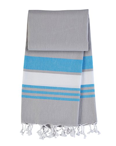 ANATURE Ocean – Light Grey/Turqoise – 100% Baumwolle – OEKO-TEX Standard 100 Certificat – Prewashed – super sanft – direkte Nutzung – Hamamtuch – Badetuch – Handtuch Backpacker – Strandtuch – Saunatuch – Babytuch – Turkish Towel – Pestemal – Fouta - 8