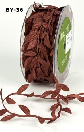 Rust Brown Leaf Trim Satin Ribbon on 3m Length (N.B. This is a Cut from a roll)