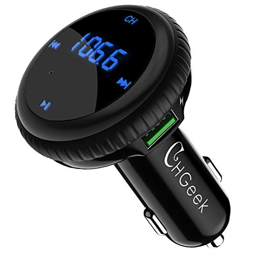 Bluetooth FM Transmitter, CHGeek QC3.0 FM Transmitter Car Wireless Radio Adapter Handsfree Car Kits with 5V/4A Dual USB Charger Ports, Voltage Display, Play USB Flash Drive for iOS and Android Devices