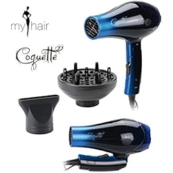 My Hair Sèche-cheveux professionnel de voyage pliable léger avec diffuseur Coquette Bleu 1000 W