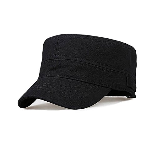 Ambysun Cotton Flat Top Peaked Baseball Twill Army Millitary Corps Hat Cap Visor (Black)