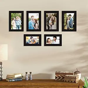 Art Street Synthetic and Engineered Wood Wall Photo Frame for Home Decor with Hanging Accessories (Black) - Set of 6