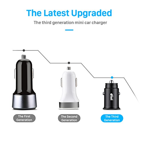 Caricabatteria auto USB 4.8A Caricatore adattatore universale 2 Porte
Super Mini Alluminio macchina per iPhone, iPad, Tablet, Smartphone e
gli altri dispositivi USB (Nero) (1 confezione)