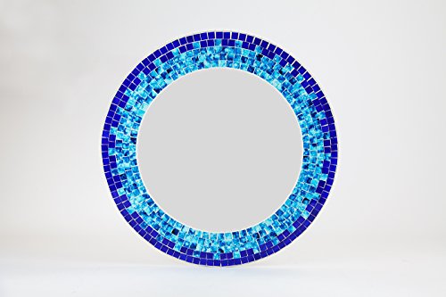 Mosaikspiegel "Blue" Handarbeit, 50cm rund, Spiegel 34,6cm, inkl. Aufhängung