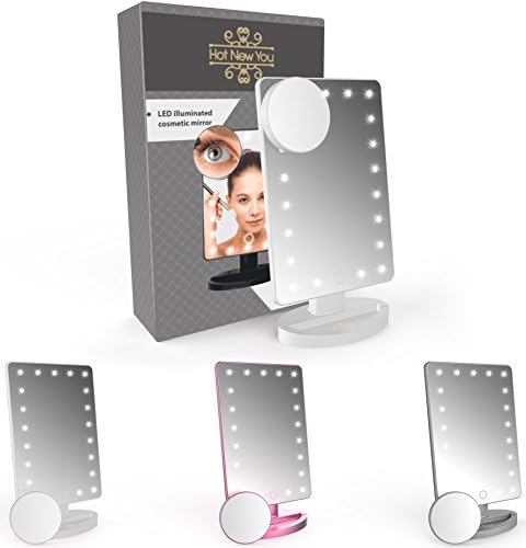 Make Up Mirror with Light LED 21 Lights and Magnifier 10x Magnification (removable) Touch Sensor Illuminated &amp; Portable for Cosmetic Use -The Perfect Gift For Women (White)