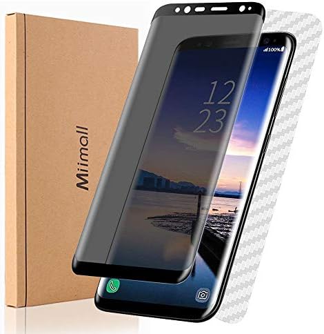 Samsung Galaxy S8+ S8 Plus Screen Protector, Privacy Anti-spy Full Coverage Case Friendly 3D Curved Tempered Glass Screen Protector Shield + Carbon Fibre Back Film for Samsung Galaxy S8 Plus 6.2” (Front and Back) - Black