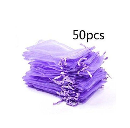 homiki 50 pcs Pochette Sac de Fil Case Sachet en Organza pour Cadeau,Rectangle, Mariage et Bijoux, Violet(12 * 17cm)