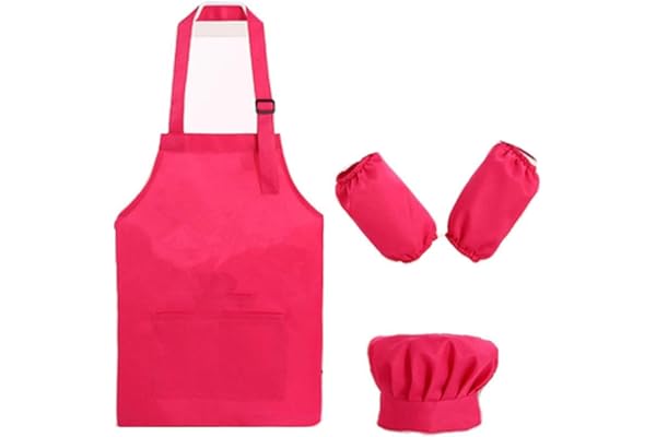 Tablier et chapeau de chef personnalisé et réglable pour enfants - Décoration de maison - Set de cuisine pour garçon, fille 3 à 10 ans, Polyester, rose, M 3-6years