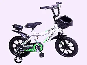 AMS 14 Inch Smart BMX Kids Bicycle Without Carrier & Training Wheels for 2 to 5 Years Childs (Hard Plastic Rim, Green White)