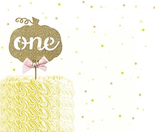 Gold Glitter ONE Pumpkin Birthday Cake Topper