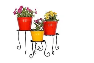 magic matels Wrought Iron Pot Stand, Black, 26x26x26cm , 3 Pieces