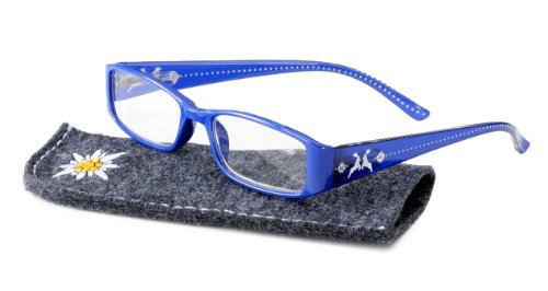 Preisvergleich Produktbild Filtral Lesebrille mit Etui passend zu Trachten, Dirndl und Lederhose mit Hirsch Print in blau +2,0 (+ 1.0 bis + 3.0 Dioptrie) für den Besuch auf dem Oktoberfest; Auch erhältlich in lila, rot und weiß F4701774