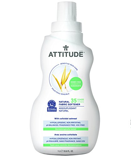 ATTITUDELiquid Fabric Softener, Plant-Based & Vegan, HE Compatible, Naturally Derived, Unscented, 40 Loads, 1 Liter