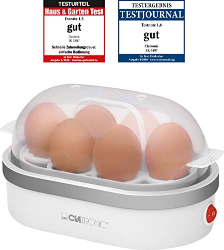 Clatronic EK 3497 - Cuece huevos, para 6 huevos cocidos, 400 W, color blanco