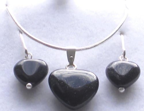 Blue Goldstone Heart Shaped Pendant With Matching Drop Earrings Set