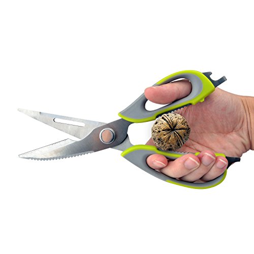 Aznoi Multifunktional Küchenschere 7 in 1 schälen Gemüse/Flocke ein Fisch/Messerbalken/coupe-os/Flaschenöffner/Nussknacker und Glasöffner/Schraubendreher – Gaine mit Magnet in den Kühlschrank – Grün - 5