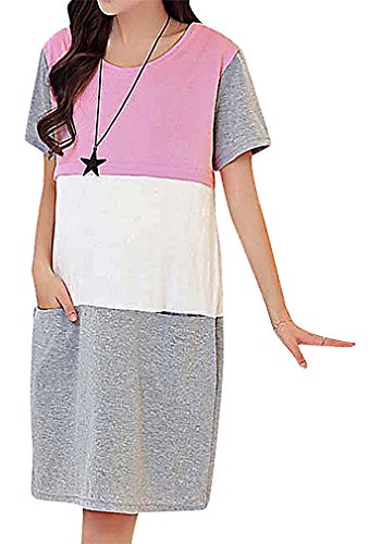 Flora, Women's Maternity Short T Shirt Dress Round Neck Patchwork Cap Sleeved, 1 One size