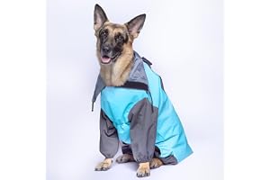 EZRA Polyester ERZA Waterproof Dog Raincoat Full Body with Hood & Sleeves Reflective Strips, Adjustable Fit, Monsoon Coat for Dogs Blue Pet Jacket Size 3XL, 1 Count