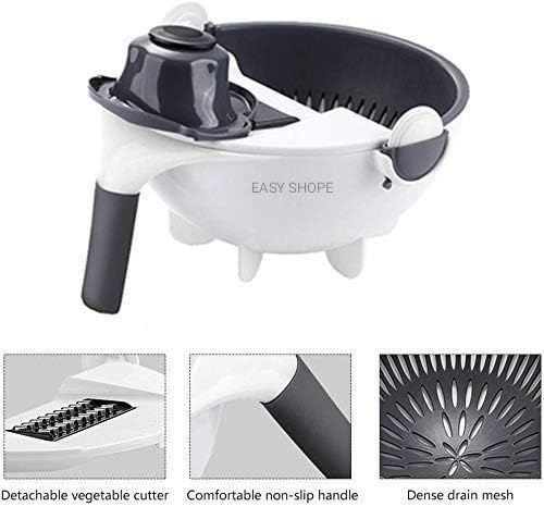 EASY SHOPE 7 in 1 Multi Function Rotate Vegetable Cutter with Drain Basket Large Capacity Chopper Veggie Shredder Grater…