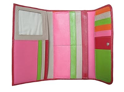 Fancil Compagnon Cuir femme - Portefeuille - Porte Chéquier - Porte Carte - Couleur rouge - 20 x 12 x 2,5 cm