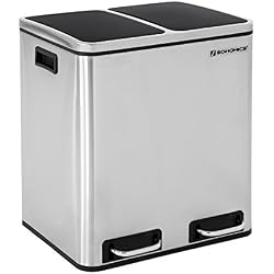 SONGMICS Poubelle à pétale pour la Cuisine avec 2 Seaux intérieurs Anti-Odeur Acier Inoxydable Capacité 2 x 15L Argent LTB30H