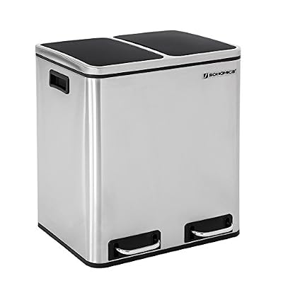 Songmics Poubelle à pétale pour la cuisine avec 2 Seaux intérieurs Anti-odeur Acier inoxydable Capacité 2 x 15 L Argent LTB30H