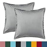 Bedsure Kissenhülle Kissenbezug 40x40 cm Grau 2er Set für Sofakissen Dekokissen - Samt Kissenbezüge Zierkissenbezug für Weihnachten aus Super Weicher und Flauschiger Uni Farbe Samt