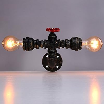 Linkax Rétro Lampe Applique Murale Style Industriel 2 lumières Lampe de Mur Tube Tuyau Robinet Finition de Fer (Ampoules non comprises)