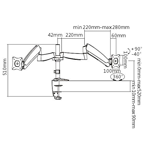Ricoo Tischhalterung für 2 Monitore TS3111 mit Gasdruckfedergelenk Monitorhalterung Schwenkbar Neigbar max. VESA 100×100 - 4