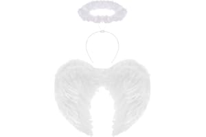 AKH® White Angel Fairy Wings And Halo | One Size | Feather Angel Halo Headband and Wings | Fallen Angel White Angel Costume For Christmas Halloween Birthday Hen Party Adult Kids