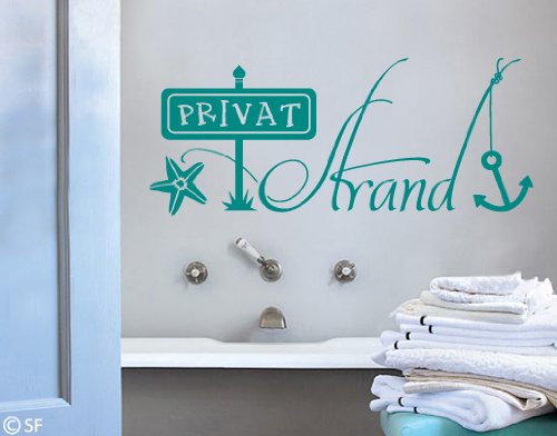 Wandtattoo Privatstrand uss422 Wandaufkleber Wandsticker Bad Badezimmer 100 x 41 azurblau