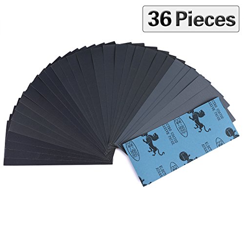 Schleifpapier Set, Seacue 36 Stück 400 to 3000 Grit Schleifpapier Sortiment Trocken/Nass Für Automobilschleifen Holzbearbeitung und Holzdrehen, 9 x 3,6 Zoll