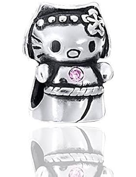 MATERIA 925 Silber Beads Katze antik - rosa Zirkonia Beads Kitty Charm für European Beads Armband #1530