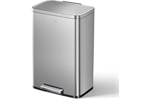 EKO Poubelle Cuisine Madison 50L avec Pédale | Grande Capacité | Inoxydable Anti-Traces | Fermeture Ralentie Silencieuse Salle Bain