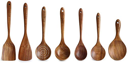 Loned 7 Pièces Ustensiles de Cuisine en Bois, en Antiadhésif et Anti-Rayures et résistant à la Chaleur, Cadeau à Maman