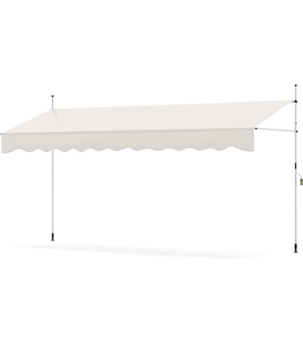 Jopassy Klemluifel, voor balkon, 400 cm breed, handslinger, klemluifel, zonder boren, zonwering, balkon, in hoogte verstelbaar, uv-bestendig en waterdicht, voor terras, balkon, geel/wit