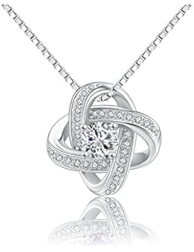 Silber Aufmachung Damen 925 Sterling Silber Zirkonia Halskette Anhänger 45cm Kette Schmuck#A413