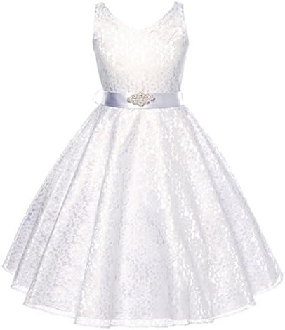 Girls Boutique Silk Belt Diamante Party First Communion Full Dress white 14