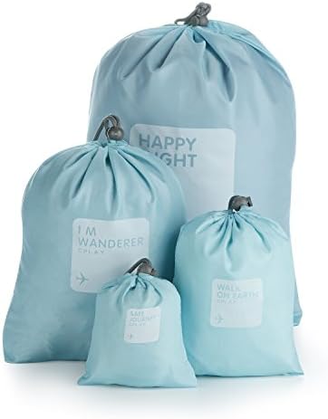 4Ps Drawstring Travel Packing Organizer Travel Storage Waterproof Multi-function 4 Sets (Blue)