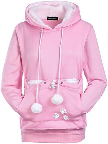 Wangyue Women's Cute Kangaroo Pocket Hoodie Long Sleeve Pullover Sweatshirt (XXL, Pink)