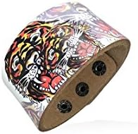 Leather Snap Bracelet with Fashion Tiger Chinese Zodiac Paint Design