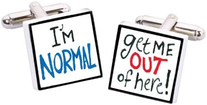 Sonia Spencer England Bone China Square Silver Plated Back Hand Decorated I'm Normal Cufflink