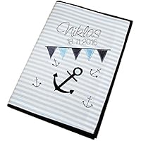 U Heft Hülle ANKER , maritim , mit Namen bestickt.... zur Taufe oder Geburt