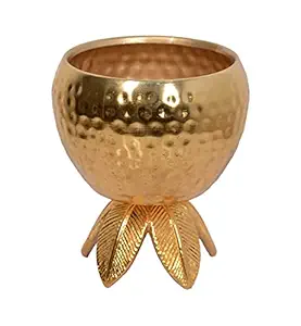 Skywalk Hand Crafted Metal Flower Vase with Stand for Home Decoration (7 Inch, Gold)