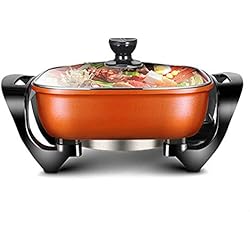 FUDIV Électrodomestiques Wok multi-fonction électrique Hot Pot Cuisinière électrique multi-usages Pot petit feu, la cuisine et prêt à manger, antiadhésive, 5L, 1400W, Orange