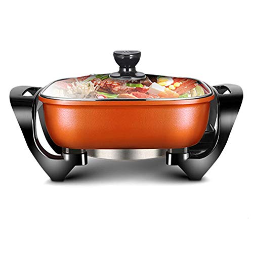 FUDIV Électrodomestiques Wok multi-fonction électrique Hot Pot Cuisinière électrique multi-usages Pot petit feu, la cuisine et prêt à manger, antiadhésive, 5L, 1400W, Orange