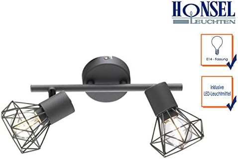 2 Wire Shades Matt Grey Ran with Filament LEDs LED Ceiling Spotlight Pivoting Spot Lights E14 Sockets